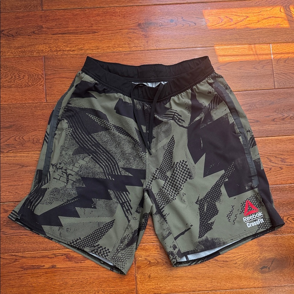 Reebok Men’s Olive Green and Black Camo Training Shorts